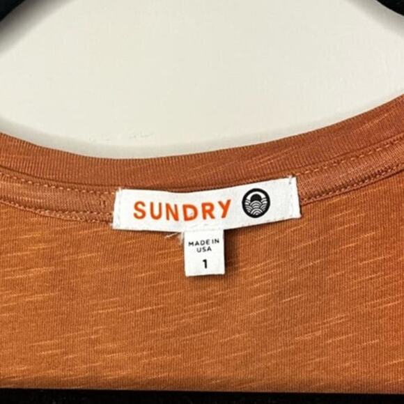 SUNDRY for ANTHROPOLOGIE Puff Sleeve Ruched Side Mini Dress Brown Clay sz. S - Picture 3 of 6